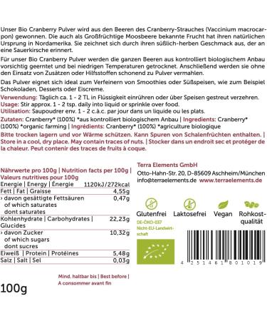 Terra Elements Organic Cranberry Powder 100g | 100% Pure Vegan & Raw | International Shipping Available - Buy Online on GoSupps.com