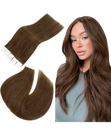 Easyouth Tape in Hair Extensions Medium Brown Tape in Real Hair Tape in Extensions Brown Tape in Human Hair Extensions Long Straight 22 Inch 50g 20Pcs 22 Inch #4