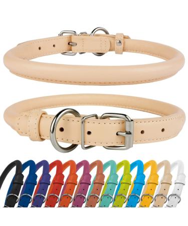 Collardirect round leather dog collar soft padded rolled handmade real leather collar for dog puppy cat small big black pink red purple blue beige 48-53 cm