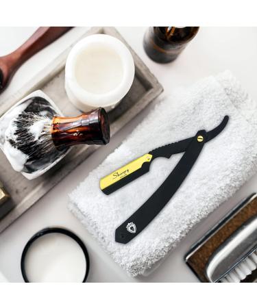 SHARPY Matte Black Cut Throat Razor Kit - 24K Gold Plated Straight Razor for Men - Professional Barber Shaving Set - Buy Online on GoSupps.com