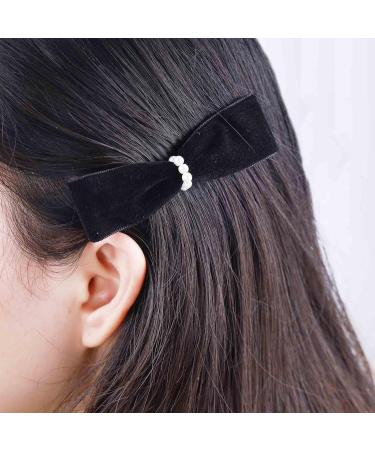 Yheakne Vintage Satin Bow Hair Clip Black Velvet Hair Barrette Winter Pearl Hair Holder Clip French Bow Barrette Headwear Bowknot Hair Accessories for Women and Girls Gifts - Buy Online on GoSupps.com