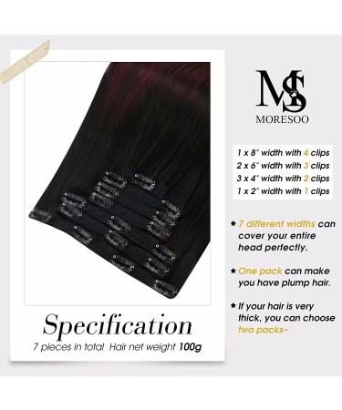 Balayage Ombre Black to Wine Red Clip in Human Hair Extensions - 22 Inch 7Pcs 120g - Buy Online on GoSupps.com