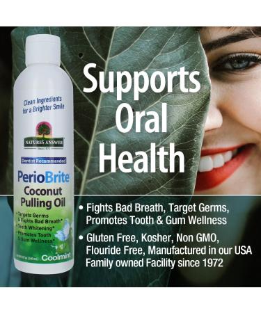 PerioBrite Coconut Pulling Oil 8 oz - Natural Mint Flavor Promotes White Teeth & Oral Wellness Gluten Free Non-GMO Alcohol & Fluoride Free Kosher - International Shipping Available - Buy Online on GoSupps.com