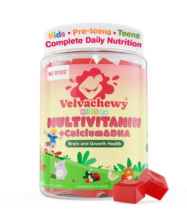 Methylated Multivitamin for Kids Pre-Teen Teens Gummies, Vitamin w/ Omega-3(DHA), Choline, Calcium, D3 K2, Methylfolate & B12, B Complex for Children's Brain, Bone,Immune & Daily Growth, 60 Soft Chews