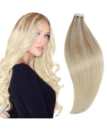 RUNTURE Tape in Hair Extensions Blonde Human Hair Tape in Extensions Balayage Blonde Tape Hair Extensions Real Human Hair 16 Inch 50 Gram 16 Inch 1-Tape #18/22/60