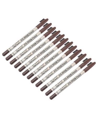 VINTORKY 12pcs Plastic Coffee Eyebrow Pencil with Brush Wood Makeup Tool Pencils Eyebrow Makeup Pen