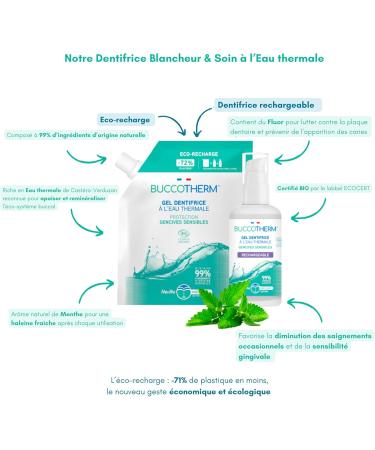 Buccotherm | Sensitive Gums Organic Toothpaste | Reduces bleeding & gum sensitivity | Eco-Refill | 99% natural ingredients | Mint flavor | Made in France | 200 ml - Buy Online on GoSupps.com