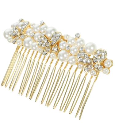Housoutil Alloy Rhinestone Hair Comb Pearl Side Comb Bridal Hair Comb Crystal Hair Accessories Pearl Clips for Hair Pearl Hair Clip Wedding Side Comb Tiara Rhinestones Wig Bridesmaid
