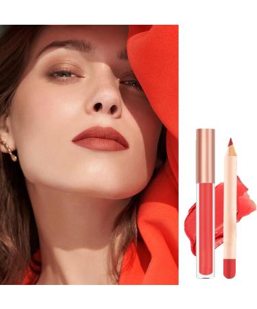 2PCS Lip Liner and Lipstick Set - Long Lasting Waterproof Lip Stain - Highly Pigmented Lip Makeup Kit for Daily & Holiday Gifts - Buy Online on GoSupps.com