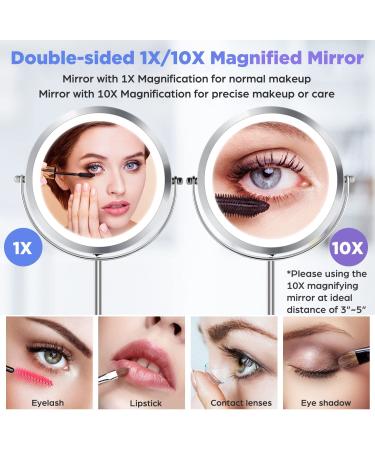 M MIVONDA Lighted Makeup Mirror 1X/10X Magnifying with Stand, 8 Inch LED Double Sided Senior Metallic Silver, Cordless & Chrome Finish - Buy Online on GoSupps.com