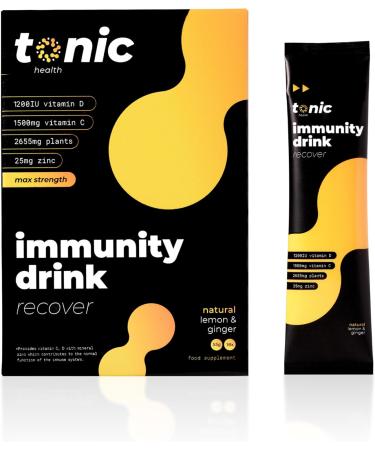 Tonic Health High Dose Immunity Drink Immune Booster Sachets Multivitamins High Strength Mix of Vitamins C D Zinc & Plant Extracts 10 Count - Lemon & Ginger