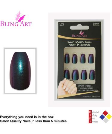 Bling Art Ballerina False Nails Fake Coffin Chameleon Green Purple Long Tips - Buy Online on GoSupps.com