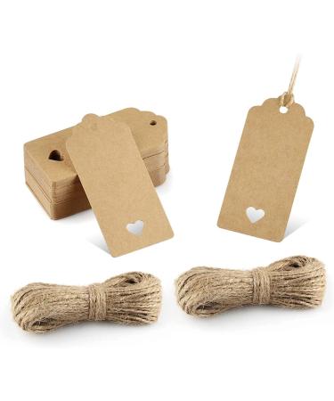 Gift Tags,100 PCS Kraft Paper Gift Tags with Free 100ft(30m) Natural Jute Twine for Christmas Holiday Gifts Wedding Favors Art Craft Brown