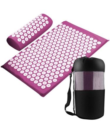 Ruluti Massage Yoga Mat Set - Acupressure Pillow & Travel Bag for Backrest & Neck Pain Relief - Relax Muscles & Linder Insomnia (Purple) - Buy Online on GoSupps.com