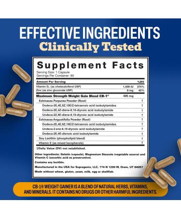 Supragenix CB-1 Weight Gainer Pills (90 Count) | Weight Gain Support for Women & Men | Clinically Tested Appetite Booster | Powerful Mass Gainer - Buy Online on GoSupps.com