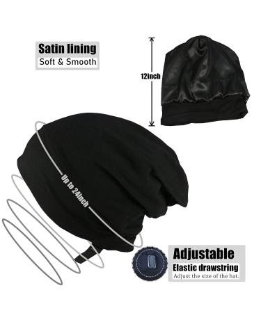Satin Lined Sleep Cap for Curly Hair - Black | Adjustable Satin Bonnet Hat - Buy Online on GoSupps.com