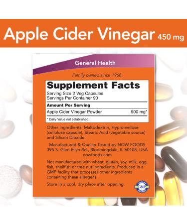 Now Foods Apple Cider Vinegar 450mg 180 Capsules x3 (540 Total) - Buy Online on GoSupps.com