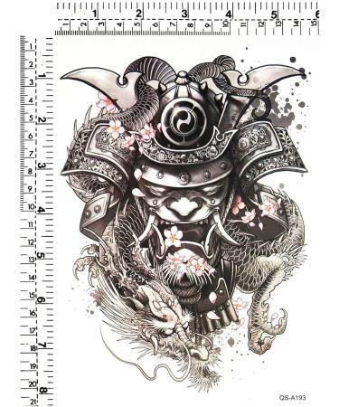 Warrior Dragon Lion Samurai Cartoon Waterproof Temporary Tattoo - 8.2''X5.7'' | Fake Body Art Sticker for Men and Women - Buy Online on GoSupps.com