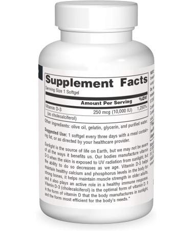 SOURCE NATURALS Vitamin D-3 10,000 IU Soft Gel 60ct - Supports Immune Health - Buy Online on GoSupps.com