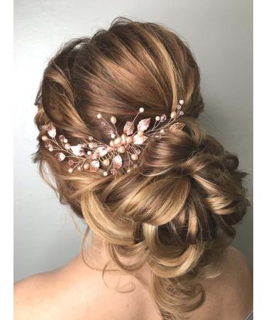Edary Leaf Bride Wedding Hair Comb Rhinestone Bridal Hair Pieces Pearl Wedding Headpiece for Brides Crystal Hair Accessories for Women and Girls