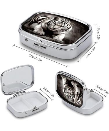 Buy Decorative Black & White Tiger Print Pill Box 2 Compartment Portable Medicine Organizer for Travel | Stylish Metal Pill Case - Buy Online on GoSupps.com