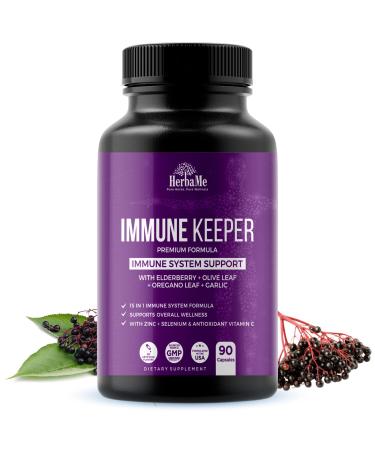 HerbaMe Advanced Immune System Booster 15 in 1 with Elderberry Quercetin Zinc Vitamin D 90 Capsules Support Natural Wellness Immunity Boost Supplement with Selenium and Vitamin C Antioxidants