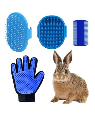 4 Pieces Rabbit Grooming Kit, Rabbit Grooming Brush, Pet Shampoo Bath Brush with Adjustable Ring Handle, Double-Sided Pet Comb and Pet Grooming Glove for Rabbit, Hamster, Bunny and Guinea Pig