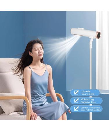 1600W Stand Up Hair Dryer Adjustable Height Negative Ions Frizz Control Quick Drying ABS Material White Gold for Home Use - Buy Online on GoSupps.com