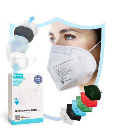 Virshields FFP2 Mundsprung Mask - PFE 94% VFE 99.99% EN 149: 2001+A1: 2009 5 layers 10-2000 pieces filtering made in EU choice of color - respiratory mask protective mask half mask 1 piece (100 pack)White