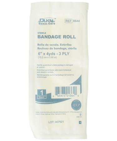 Dukal DUK 8644 Basic Care Bandage Roll 3-ply Sterile 6" Width 4.5 Yards Length (Pack of 48)