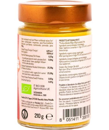 Orange Compote 160% Organic - 210g. Vegan and Gluten-Free Fruit Compote Packaged in Italy. Artisanal Compote Without Preservative Colorings and Sugar. - Buy Online on GoSupps.com