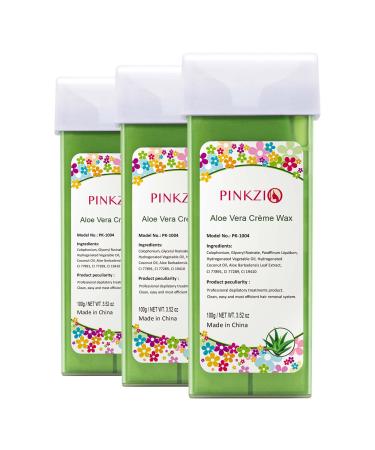 Depilatory Wax Cartridge Roll On for Wax Warmer - PINKZIO Aloe Roll On Wax Refills, Wax Roller for Legs and Arms, 3 Packs(Not Including Wax Warmer and Strip) 3.52 Ounce (Pack of 3) Aloe