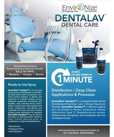 DENTALAV Hospital Grade Dental Cleaner & Disinfectant - Made of Hypochlorous Acid - Deodorizer for Use on All Clinical Surfaces - Multipurpose Surface Cleaner for Floor Furniture & Bathroom - 3785ml - Buy Online on GoSupps.com