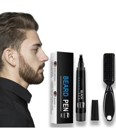 Beard Pencil Filler for Men - Beard Pen - Beard Brush Bristle Waterproof & Sweatproof - Natural Long-lasting Coverage Mustache Kit - Enhance Facial Hair Styling Thickener Shape & Define Colour (BLACK)