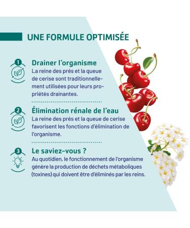 JUVAMINE - Active Drainer - Cherry Tail and Meadowsweet - Promotes Kidney Elimination of Water - 50 capsules of plant origin - Buy Online on GoSupps.com