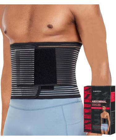 Abdominal Binder Post Surgery Hernia Support Belt Belly Wrap for Men Women Post-Surgery Stomach Compression Belly Band for Post C Section Natural Birth Abdominal Injuries (Black Large) Large Black