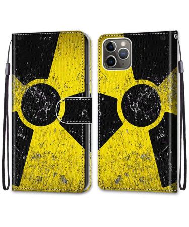 Nadoli mobile phone case leather for iPhone 12 Pro 6.1 " colorful painted black yellow characters carrying cable card Map component stand protective cover wall pocket leather bag bag case ethone 12 pro 6.1" black yellow characters