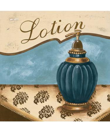 ART-PRINT-on-matte-paper-220gr- Bath Accessories IV Gorham Gregory - Vintage square Image blue brown cream tan white lotion bath accessory a Fine art Print 14_X_14_in