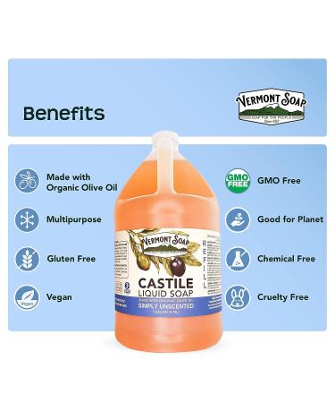 Vermont Castile Soap Unscented - Gentle Liquid Soap for Sensitive Skin | Organic Hair Shampoo & Body Wash - Aloe Castile Soap for Men & Women - 128 Fl Oz - Buy Online on GoSupps.com