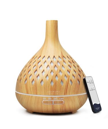 ASAKUKI Essential Oil Diffuser with Remote Control, 400ml Cool Mist Humidifier, 16 Hours Operation Aroma Diffuser with Waterless Safety Switch & 14 LED Colors 01-yellow Wood Grain