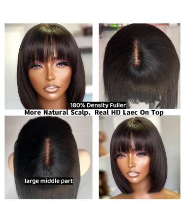 Uolova 10 Inch Black Bob Human Hair Wig with Bangs - 180 Density, Glueless, Realistic Look, HD Lace Front, Brazilian Hair - For Black Women - Buy Online on GoSupps.com