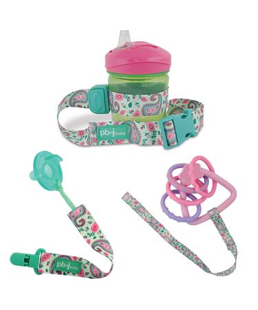 Stop The Dropsy 3-in-1 Pack for Sippy Cup  Pacifier  Toys (Green Paisely) Green Paisley