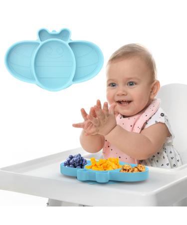 Bee Bright Baby Suction Plate Non Slip Silicone Baby Weaning Plate No More Meal Time Mess Stay Put Toddler Feeding Plate with Suction Dishwasher Safe (Turquoise)