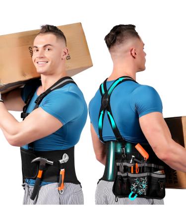 Lower Back Brace with Suspenders Back Support Belt for Men & Women Adjustable Work Back Brace for Moving Construction Warehouse Heavy Lifting for Lower Back Pain Relief With Removable Tool Bag S Small