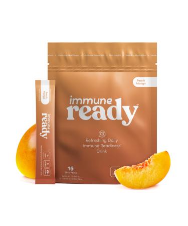 Immune Ready Electrolytes Powder Packets - Vitamin C Immune Support Drink Mix with Zinc D3 & Beta Glucan - Low Sugar Hydration Delicious Peach Mango Flavor Peach Mango 0.2 Ounce (Pack of 15)
