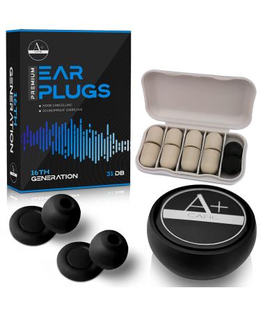 A+ Care Premium Ear Plugs - High-Fidelity Silicone Ear Protection for Sleeping  Noise Reduction  Studying  Concerts - 6 Different Ear Tips - Reusable  Stylish  Easy to Use - 31dB Noise Cancelling