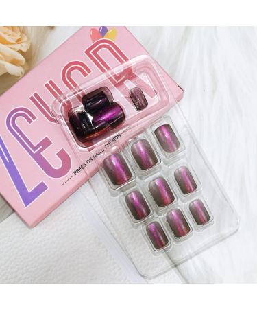 ZEYER Luxury Crystal Gradient Glitter Short Square Press on Nails | Reusable Semi-Transparent Acrylic 24 Nail Kit - French Rose Red - Buy Online on GoSupps.com