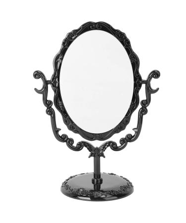 leorx Vintage Desktop Makeup Mirror Acrylic Rose Pattern Rotatable Vanity Mirror for Bedroom Bathroom 22 x 16 x 9.5cm (Black)