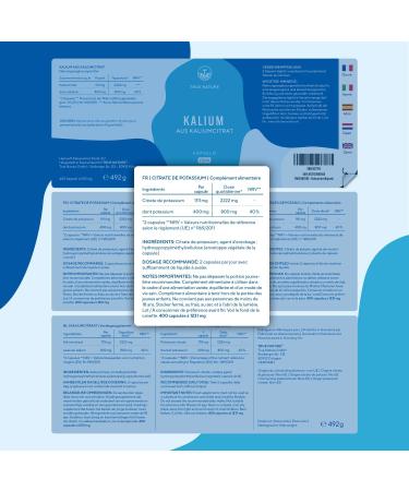 Citrate de Potassium 2.222 mg | 400 G lules pour 200 jours - 800 mg Potassium l mentaire - Compl ment Haute Dose - Vegan - Sans Additifs Excipients Gluten & Lactose | TRUE NATURE 400 unit (Lot de 1) - Buy Online on GoSupps.com