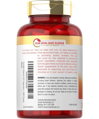 Carlyle Vitamin K2 Supplement 100 mcg | K2 MK-4 | 240 Capsules | Non-GMO & Gluten Free - Buy Online on GoSupps.com